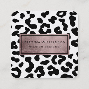 Elegant Modern Chic Leopard Print Rose Gold Foil Square Business Card