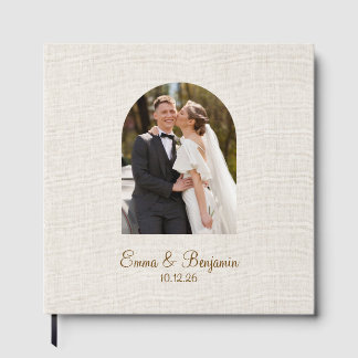 Elegant Modern Chic Linen Texture Photo Wedding Guest Book
