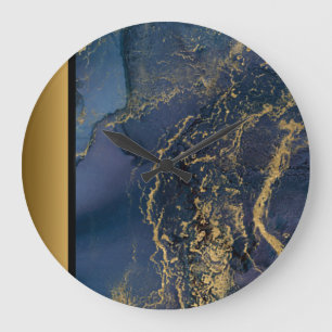 Elegant Modern Chic Navy Blue Gold Marble Pattern Large Clock
