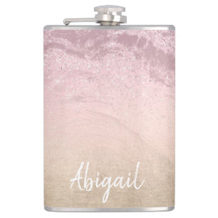 Elegant modern chic ombre rose gold glitter marble flask