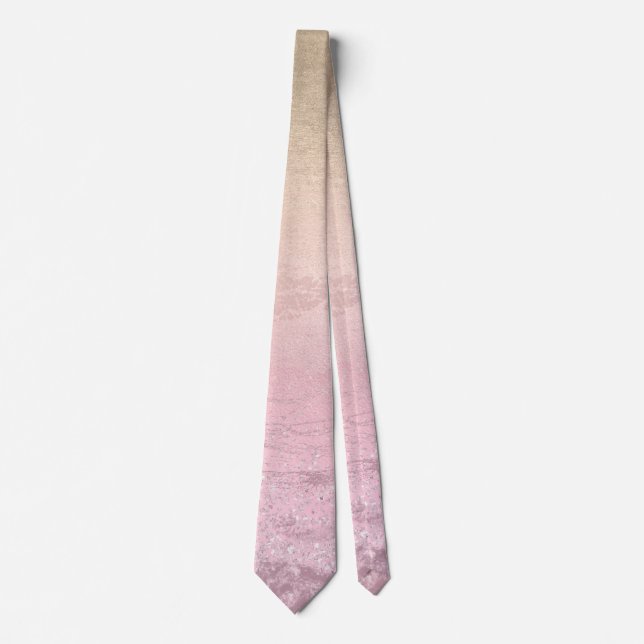 Elegant modern chic ombre rose gold glitter marble neck tie (Front)