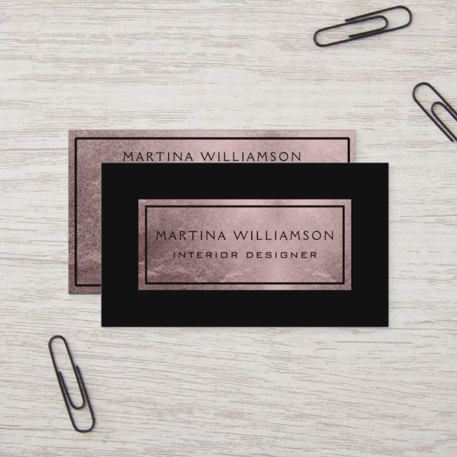 Elegant Modern Chic Rose Gold and Black Business Card (Front/Back In Situ)