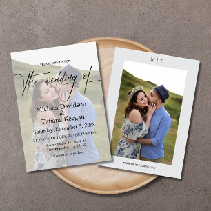 elegant modern chic script 2 photos wedding invitation
