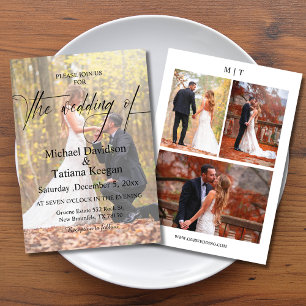 elegant modern chic script 4 photos wedding invitation