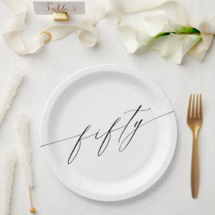 Elegant Modern Chic Script 50th Birthday Paper Plates