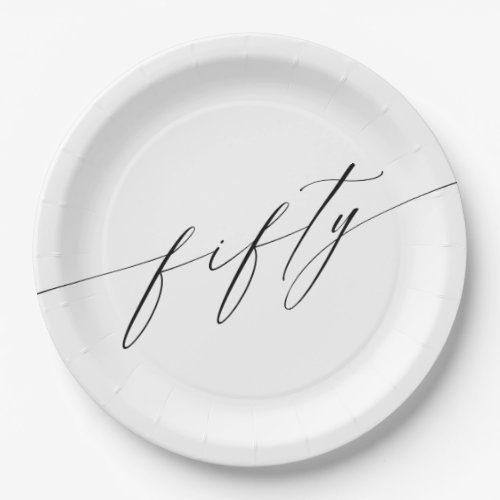 Elegant Modern Chic Script 50th Birthday Paper Plates