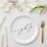 Elegant Modern Chic Script 80th Birthday Paper Plates<br><div class="desc">Add a stylish touch to your celebration with these Elegant Modern Chic Script 80th Birthday Paper Plates! Featuring a sophisticated script design,  these disposable plates bring both elegance and convenience to your milestone event. Perfect for serving cake,  appetizers,  or meals,  these high-quality plates make celebrating effortless and memorable!</div>