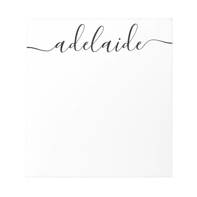 Elegant Modern Chic Script Black White Monogram Notepad (Front)