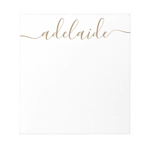 Elegant Modern Chic Script Gold White Monogram Notepad