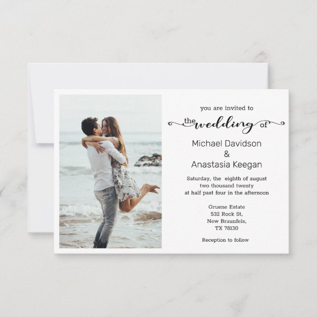 elegant modern chic script minimal photo wedding invitation (Front)