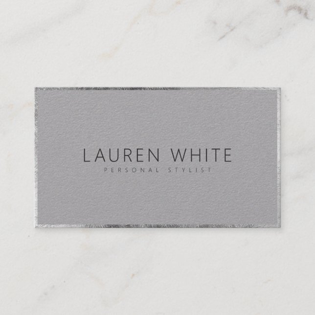 Elegant modern chic silver minimalist gray kraft business card (Front)