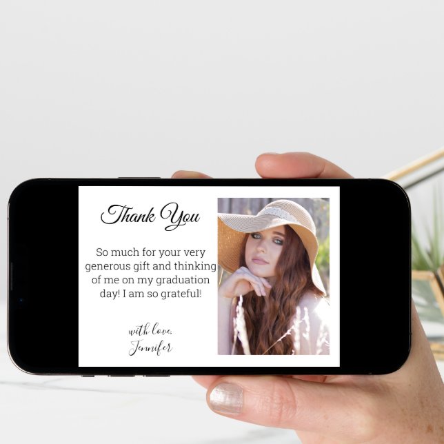elegant modern chic thank you graduation photo   card (Front Digital)