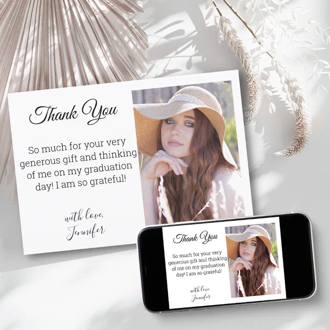 elegant modern chic thank you graduation photo card | Zazzle