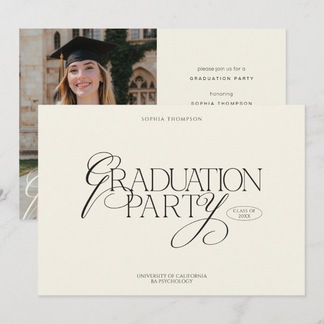 Elegant Modern Chic Typography Photo Graduation Invitation (Front/Back)