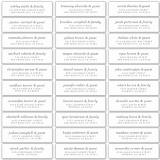 Elegant Modern Chic Wedding Guest Names Address Sticker