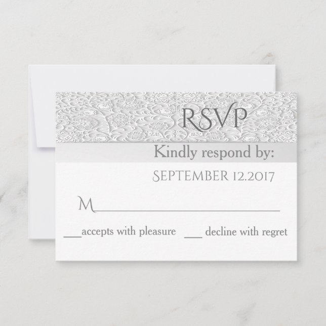 Elegant modern chic white floral wedding RSPV RSVP Card (Front)