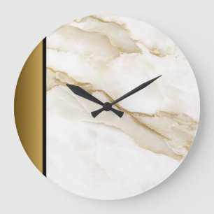 Elegant Modern Chic White Gold Marble Pattern Large Clock