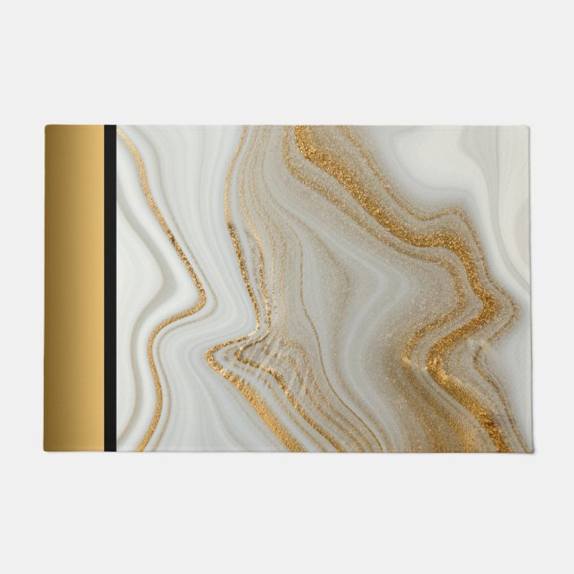 Elegant Modern Chic White Gray Gold Marble Pattern Doormat (Front)