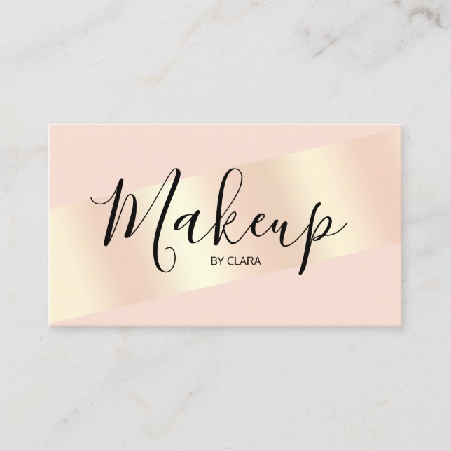 Elegant modern chick blush pink rose gold striped business card (Front)