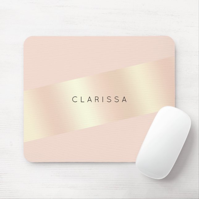 Elegant modern chick blush pink rose gold striped mouse pad (With Mouse)