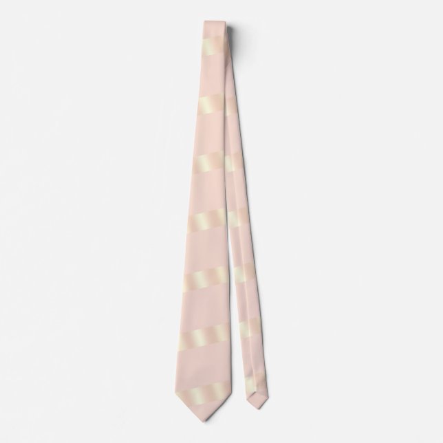 Elegant modern chick blush pink rose gold striped neck tie (Front)