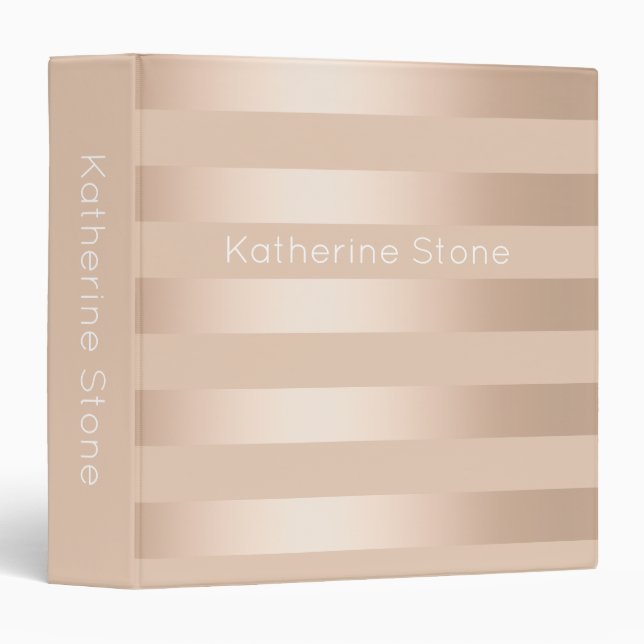 Elegant modern chick copper rose gold striped 3 ring binder (Front/Spine)