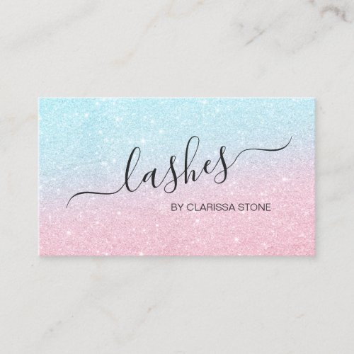 Elegant modern chick rose gold aqua glitter lashes business card