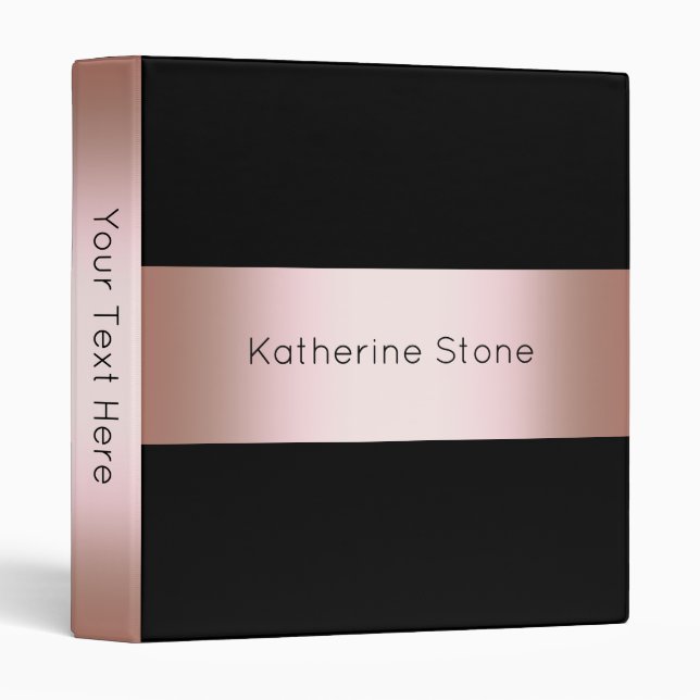 Elegant modern chick rose gold & black strip 3 ring binder (Front/Spine)