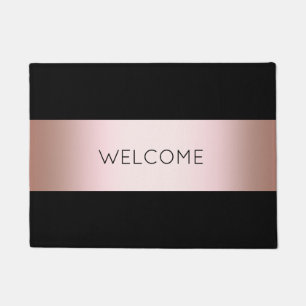 Elegant modern chick rose gold & black strip doormat