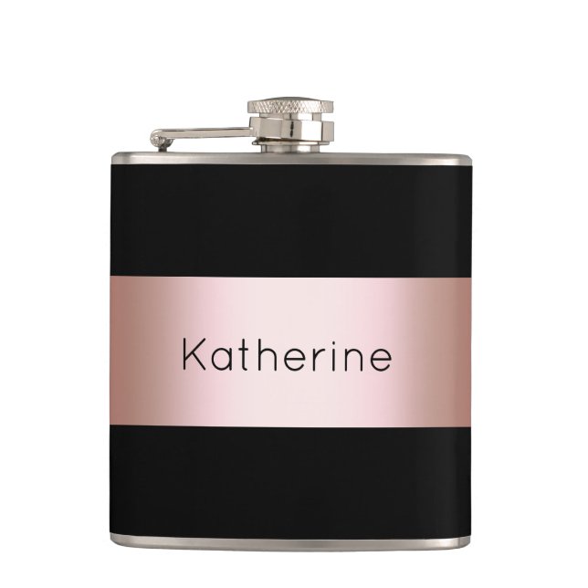 Elegant modern chick rose gold & black strip flask (Front)