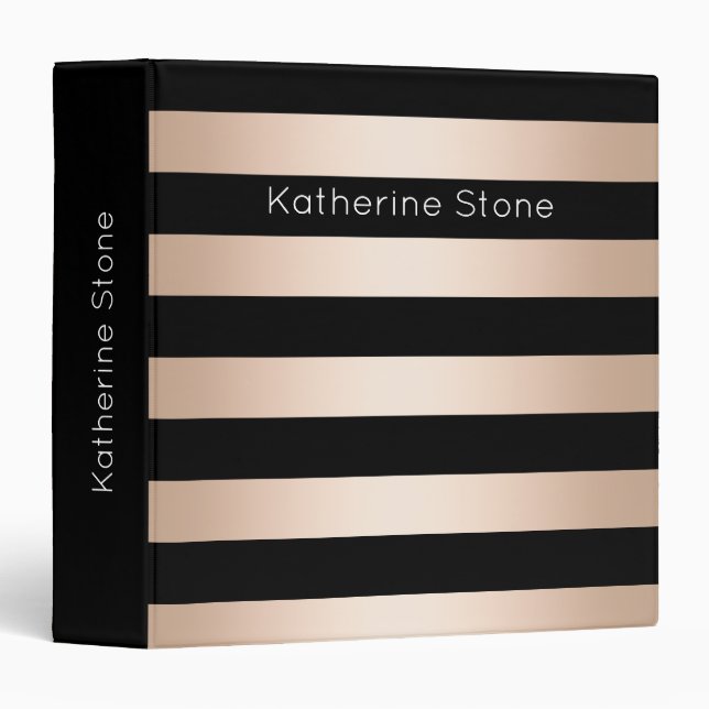 Elegant modern chick rose gold black striped binder (Front/Spine)