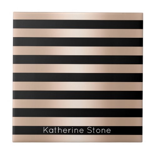 Elegant modern chick rose gold black striped ceramic tile