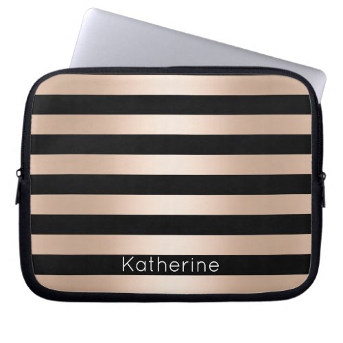 Elegant modern chick rose gold black striped laptop sleeve