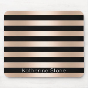 Elegant modern chick rose gold black striped mouse pad