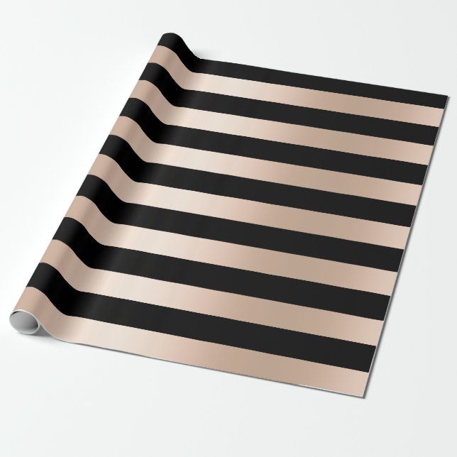 Elegant modern chick rose gold black striped wrapping paper (Unrolled)