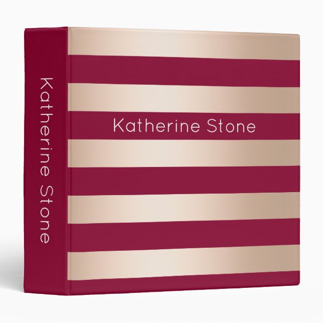 Elegant modern chick rose gold burgundy striped 3 ring binder (Front/Spine)