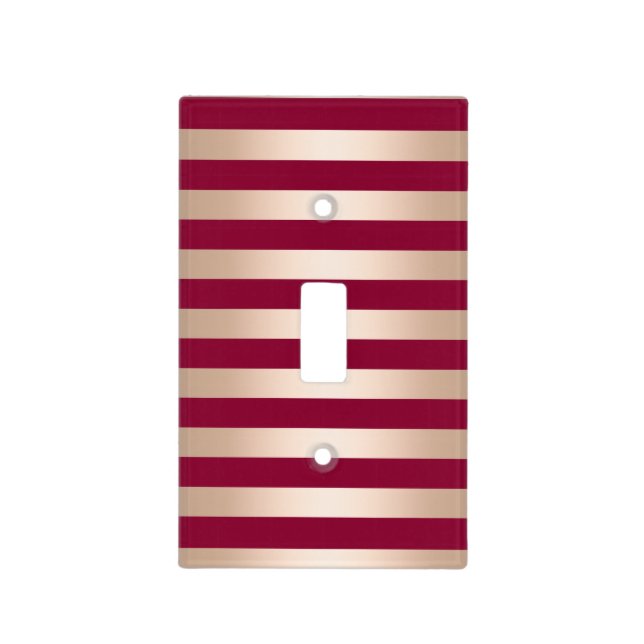 Elegant modern chick rose gold burgundy striped light switch cover (Front)