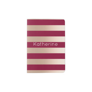Elegant modern chick rose gold burgundy striped passport holder