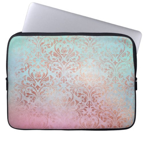 Elegant modern chick rose gold damask watercolor laptop sleeve