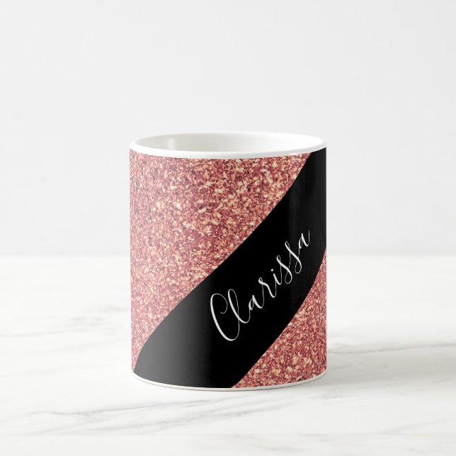 Elegant modern chick rose gold glitter black coffee mug (Center)