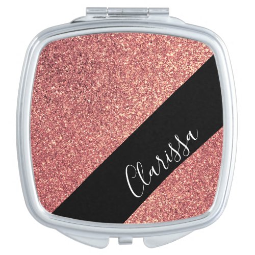 Elegant modern chick rose gold glitter black compact mirror