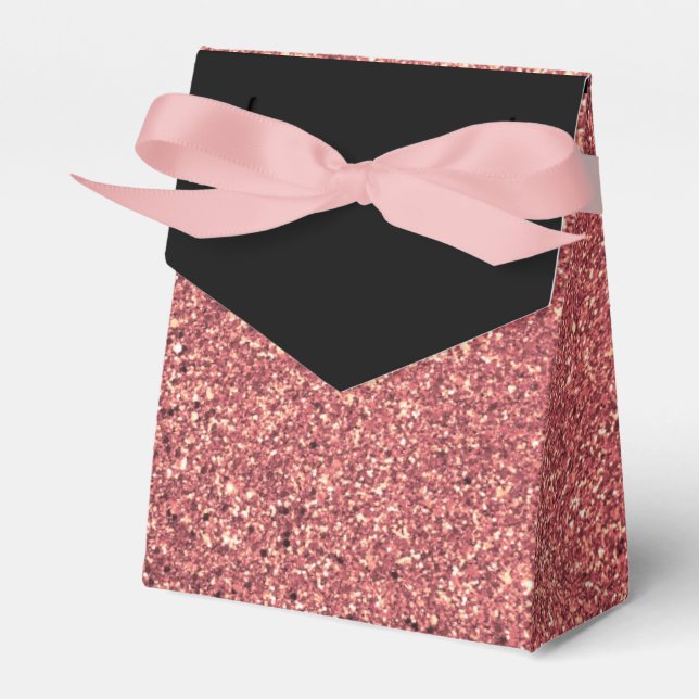 Elegant modern chick rose gold glitter black favor boxes (Front Side)