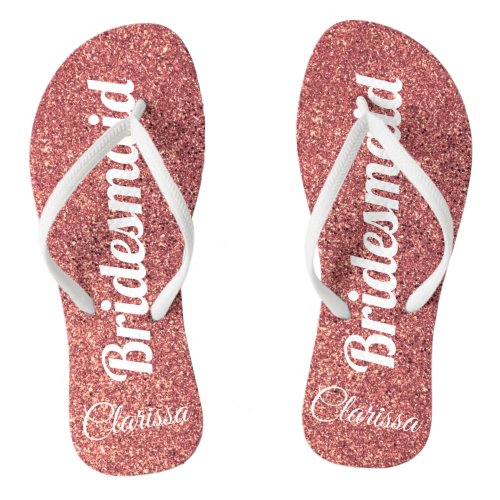 elegant modern chick rose gold glitter bridesmaid flip flops