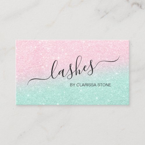 Elegant modern chick rose gold mint glitter lashes business card
