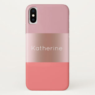 Elegant modern chick rose gold pink coral striped iPhone x case