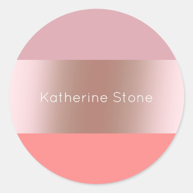 Elegant modern chick rose gold pink coral striped classic round sticker (Front)