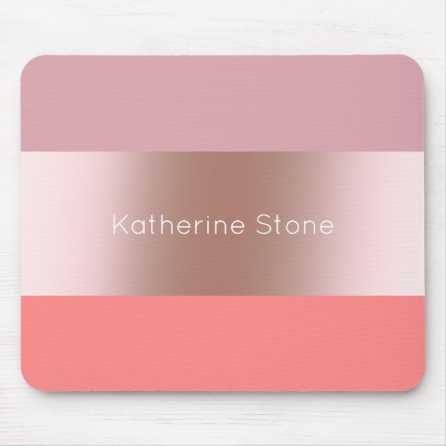 Elegant modern chick rose gold pink coral striped mouse pad (Front)