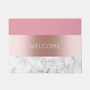 Elegant modern chick rose gold pink marble doormat
