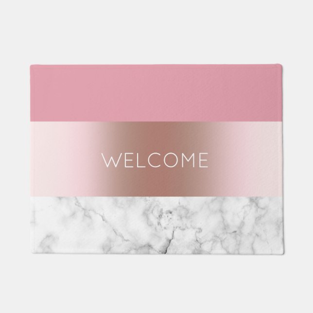 Elegant modern chick rose gold pink marble doormat (Front)