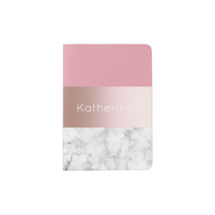 Elegant modern chick rose gold pink marble passport holder